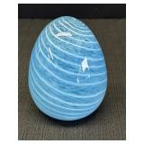 6" Blue & White Swirl Glass Hollow Egg