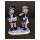 Handpainted Delft Blue boy & girl playing musical