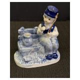 Handpainted Delft Blue fishing boy figurine,