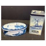 Vtg. Delft Blue style tins.  7 x 2 & 3.5 x6in