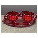 Ruby Red Amberina glass sugar & creamer set w/