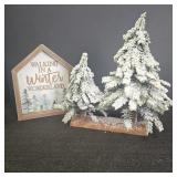 Evergreen Tree Decor with Wood Sign