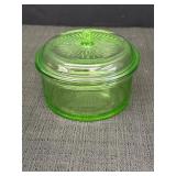 Hazel Atlas Green Uranium Glass trinket dish w/lid
