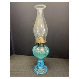 Fostoria Coin Aquamarine Glass Oil Lamp, 17in