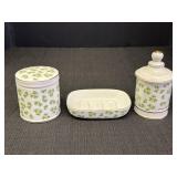 Shamrock Soap Dish & 2 Lidded Jars