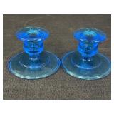 2- 2.5" Blue Glass Candlestick Holders