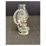 Miniature clear glass oil lamp w/ reflector, 4in