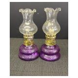 2 small purple glass oil lamps, 6.5in.  Top edge