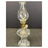 Miniature clear glass oil lamp, 6.75in