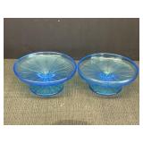 (2) Blue Glass Paneled Round Candy Dishes