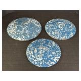 Blue & White Swirl Enamelware 3 Lids 8-9.5"