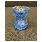 Light blue pressed glass toothpick holder with