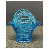 Jeanette Blue Glass Wicker Basket, 4in tall