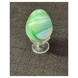 2.25" Green/Blue Glass Egg On Stand