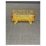 Amber glass footed log trough dish, 5 x 2.5 x 2in