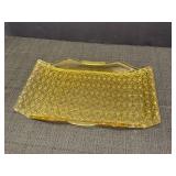 Amber glass serving tray, daisy & button pattern,