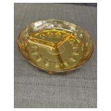 Amber glass divided dish, likely Indiana Glass,