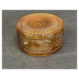 Tiara Amber Sandwich Glass Round Puff Box w/ Lid