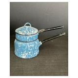 Blue & White Swirl Enamelware Double Boiler