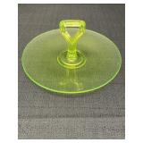 Uranium glass tidbit tray w/center handle,