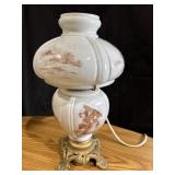 Antique Milk Glass Scene Hurricane Lamp