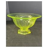 10" Yellow Vaseline Glass Compote