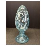 12.5" Light Blue & White Pedestal Hollow Glass Egg
