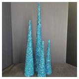 4 Blue Sequin/Beaded Christmas Trees