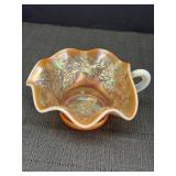 Peach Opalescent Carnival Glass Nappy, Holly &