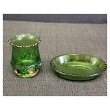 Green glass gold colored trim toothpick holder &