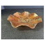 9" Grape Marigold Carnival Glass Ruffled Bowl