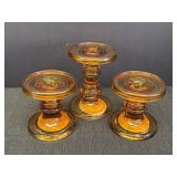 Sandra Amber Glass Pillar Holder Set of 3 by