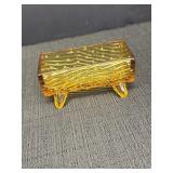 Amber glass footed log trough dish, 5 x 2.5 x