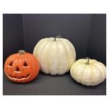 Orange Lighted Pumpkin,  White Pumpkins