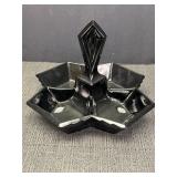 Black art deco pyramid relish glass dish.