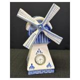 Ceramic windmill shaped clock, embellished with