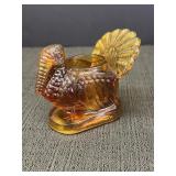 Amber glass turkey toothpick holder, 3in