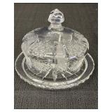 Heavy clear glass/crystal covered butter dish