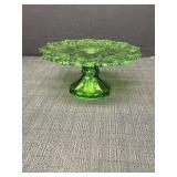 Green depression glass cake stand/serving plate.