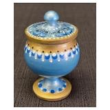 Hand-painted wooden lidded small jar, 4in