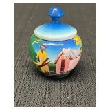 Wood Hand-Painted Haiti Village Trinket Box w/lid,