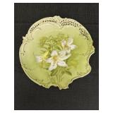 Porcelain Hand Painted Plate Lilies w/ Gold