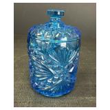 6" Blue Pressed Glass Lidded Jar
