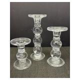 Set of 3 stepped clear glass bubble candleholders,