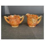 Marigold Carnival Glass Pansy Cream & Sugar Bowls