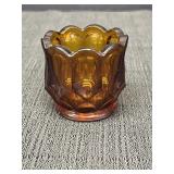 Amber paneled glass toothpick holder.  2.25in high
