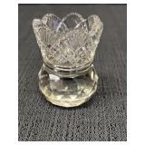 Fan & diamond cut glass toothpick holder, 2.5in