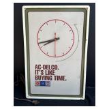 AC-Delco lighted adv. clock, 14 x 21in., 5in deep