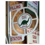 Sinclair Dino double sided wall flange metal sign,