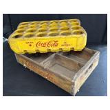 Coca-Cola wood crate & plastic crate, 18.5 x 12